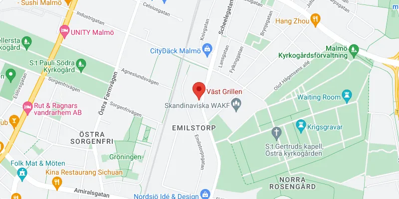 Google Maps karta till Väst Grillens adress